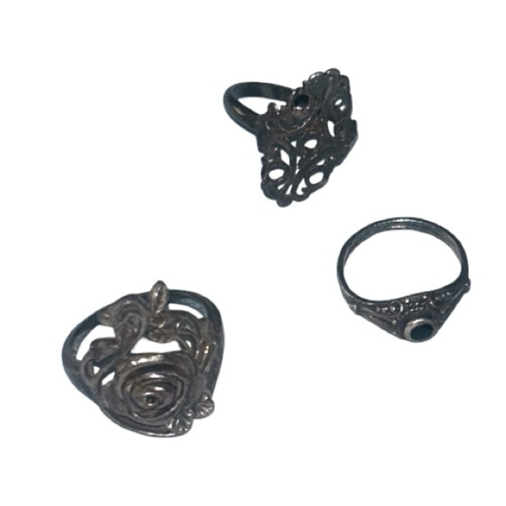 Vintage Ring Bundle Sterling Silver Garnet Marcasite Onyx - Picture 2 of 6